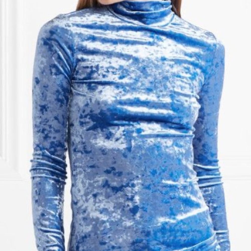 Tibi Velvet Turtleneck Long Sleeve Velour Top